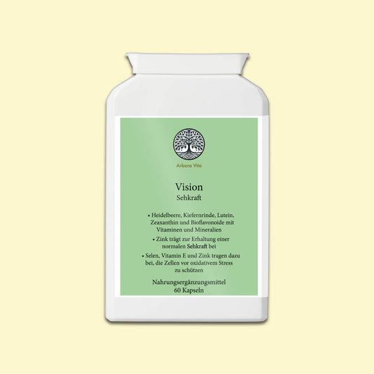 Vision – vegane Nahrungsergänzung zur Unterstützung der Sehkraft mit Kiefernrinde, Heidelbeere und Citrus-Bioflavonoiden