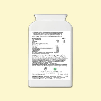 Zutaten und Nährwerte der Acai Immun Power Kapseln – vegan, ohne Zusatzstoffe, halal & koscher zertifiziert