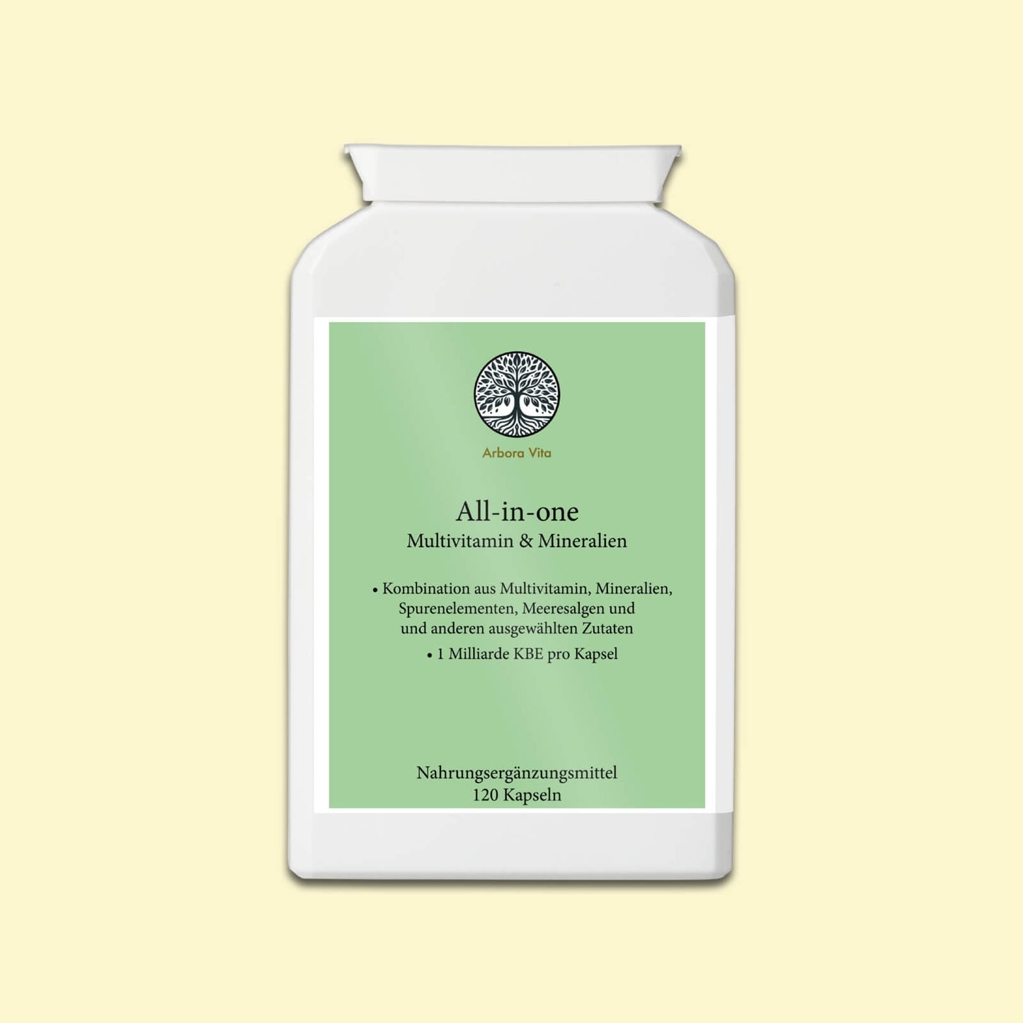 All-in-One – Multivitamin mit 17 Vitaminen & Mineralstoffen, Pflanzenstoffen, Ballaststoffen und Bakterienkulturen, vegetarisch und halal