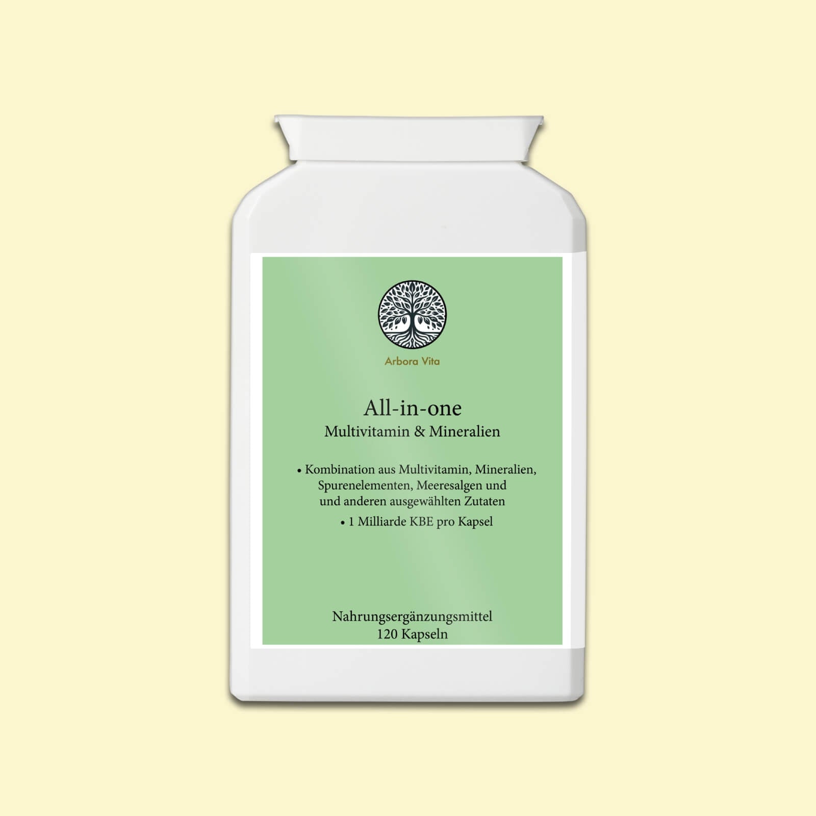 All-in-One – Multivitamin mit 17 Vitaminen & Mineralstoffen, Pflanzenstoffen, Ballaststoffen und Bakterienkulturen, vegetarisch und halal