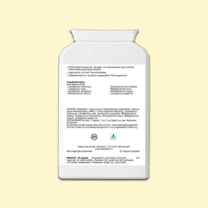 Zutaten von Biotic Balance – vegane probiotische Kapseln mit 20 Mrd. KBE pro Kapsel, säure- und galleresistent