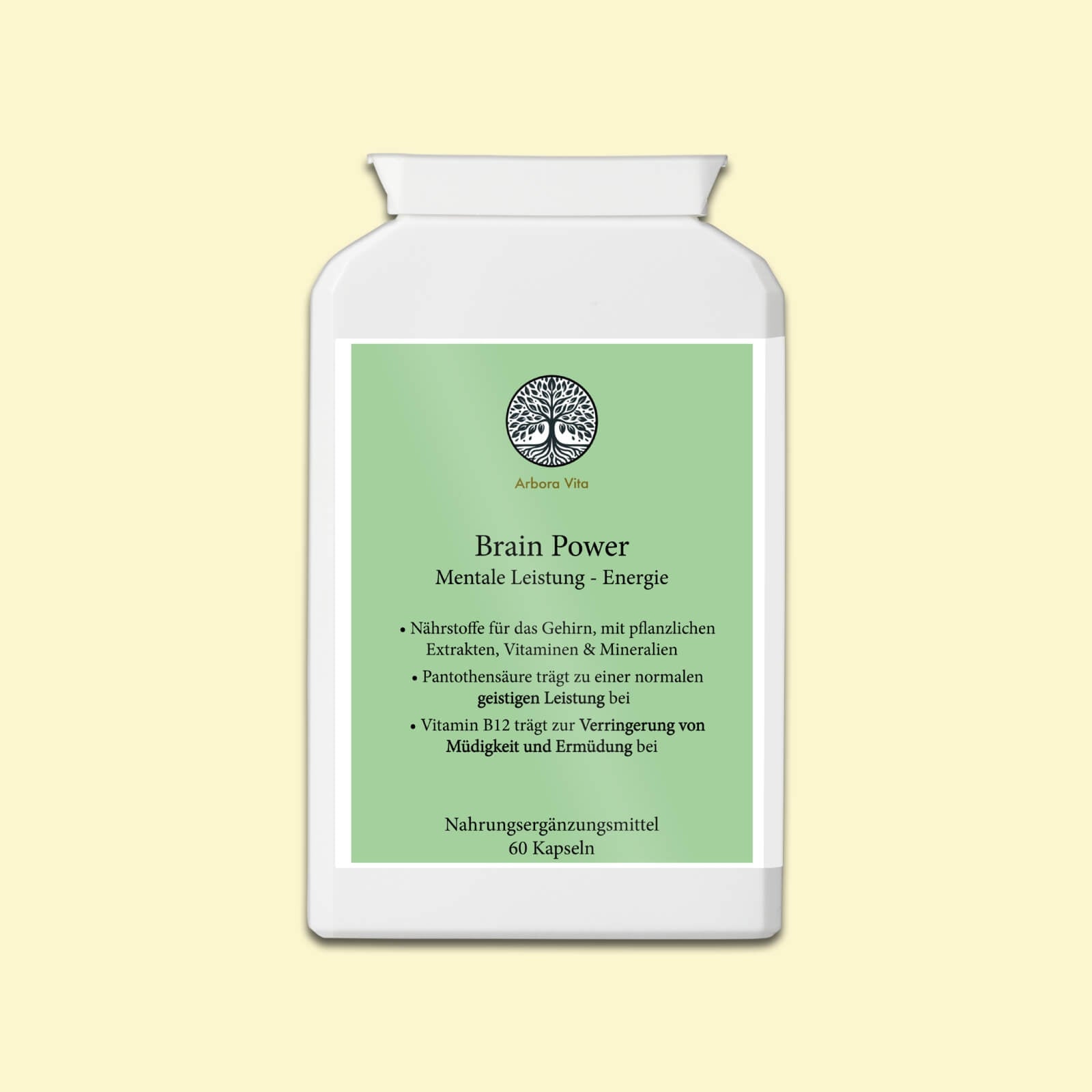 Brain Power – vegane Nahrungsergänzung mit 24 Inhaltsstoffen zur Unterstützung der mentalen Leistung