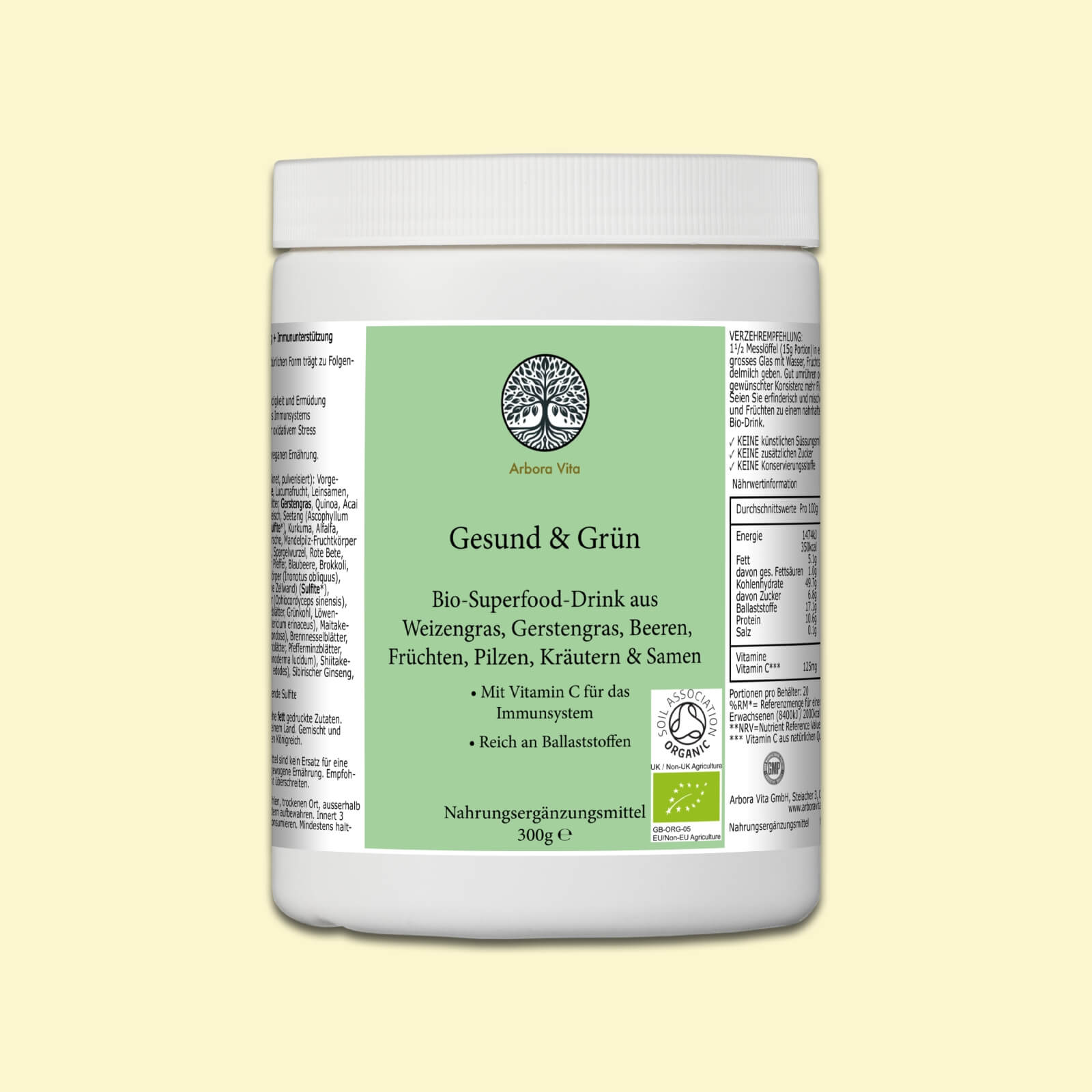 Gesund & Grün – Bio Superfood Pulver mit Gräsern, Kräutern, Beeren, Früchten, Pilzen & Samen