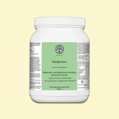 Hanfproteinpulver – veganes, ausgewogenes Proteinpulver mit 14 hochwertigen Pflanzenextrakten. Pflanzliche Proteinquelle, reich an Ballaststoffen.