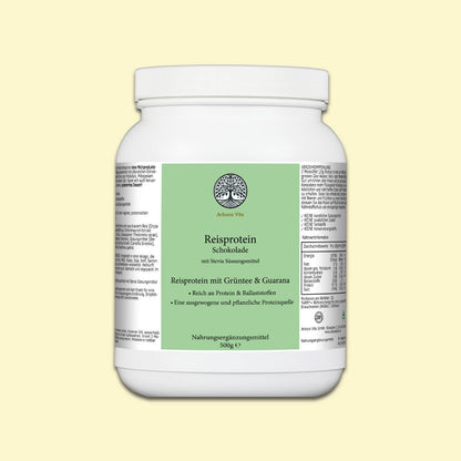 Reisproteinpulver mit Schokoladengeschmack – veganes, leicht verdauliches Proteinpulver mit Grüntee- und Guarana-Extrakt