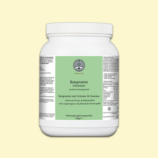 Reisproteinpulver mit Schokoladengeschmack – veganes, leicht verdauliches Proteinpulver mit Grüntee- und Guarana-Extrakt
