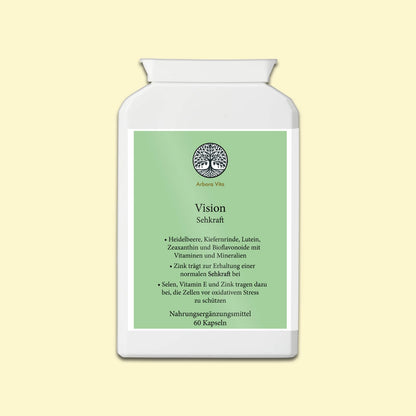 Vision – vegane Nahrungsergänzung zur Unterstützung der Sehkraft mit Kiefernrinde, Heidelbeere und Citrus-Bioflavonoiden